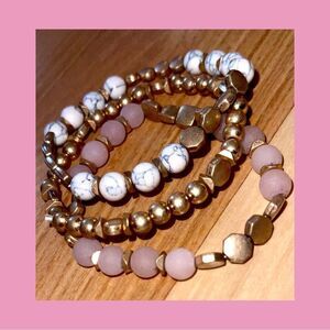 Set of 3 Gold and Pink Beaded Bracelets Set of 3 Gold and Pink Beaded Bracelets